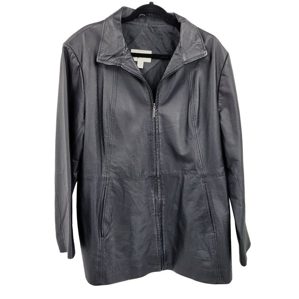 Vintage 80's Worthington Leather Jacket Moto‎ Biker Long Zip Up Pockets Black XL